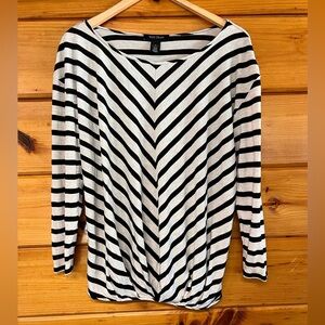 White House Black Market Black and White Striped Lightweight Knit Top